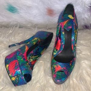 Brian Atwood colorful open-toed splatted paint pumps